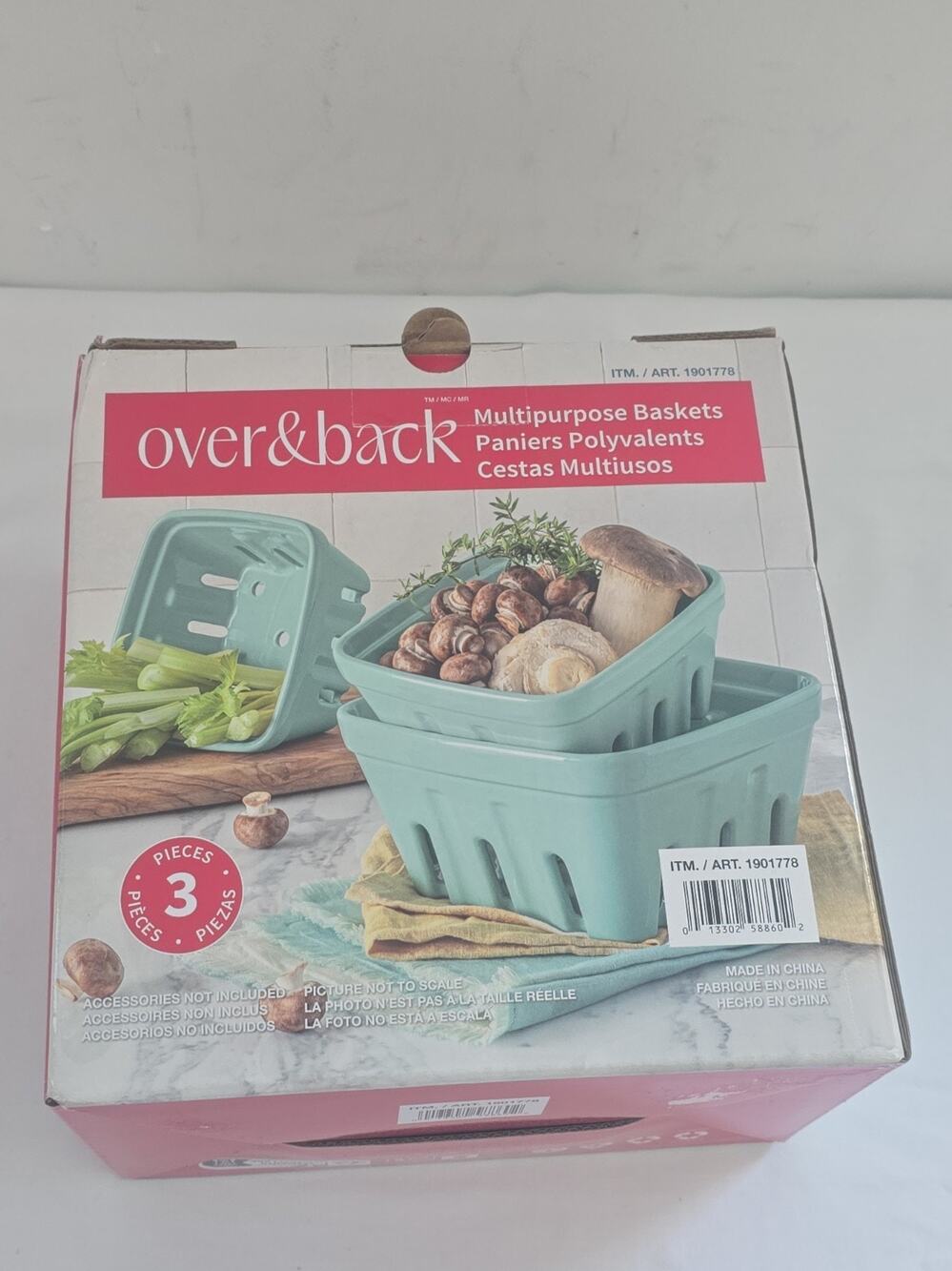 Over&Back Multipurpose Stoneware Berry Baskets 3-piece Green